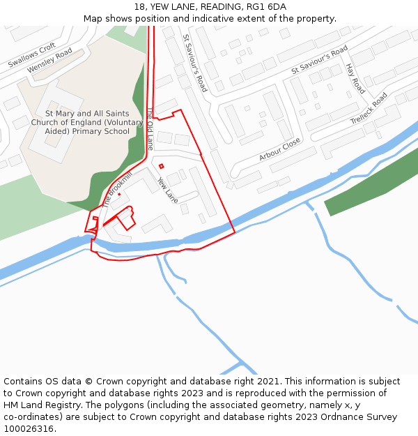 18, YEW LANE, READING, RG1 6DA: Location map and indicative extent of plot