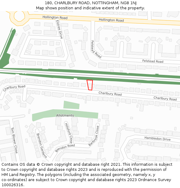 180, CHARLBURY ROAD, NOTTINGHAM, NG8 1NJ: Location map and indicative extent of plot
