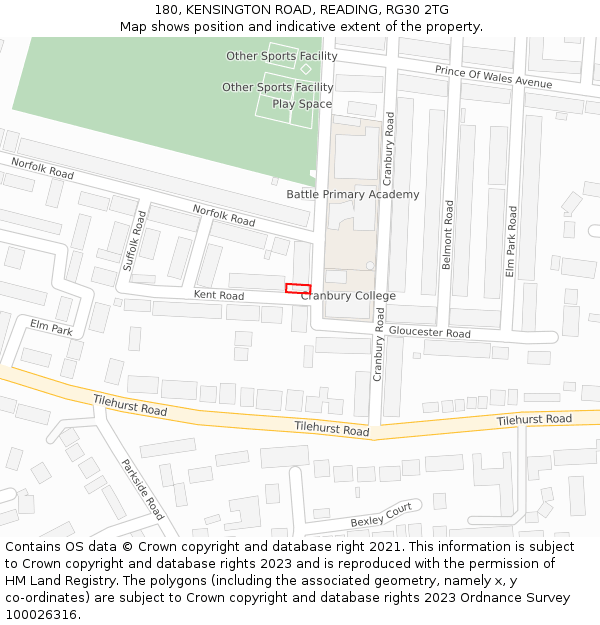 180, KENSINGTON ROAD, READING, RG30 2TG: Location map and indicative extent of plot