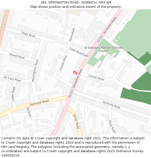 180, SPROWSTON ROAD, NORWICH, NR3 4JA: Location map and indicative extent of plot