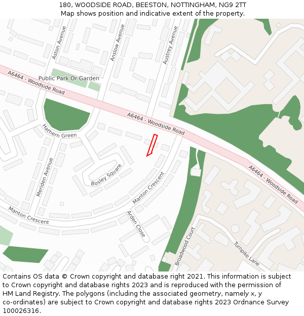 180, WOODSIDE ROAD, BEESTON, NOTTINGHAM, NG9 2TT: Location map and indicative extent of plot