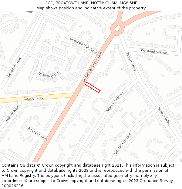 181, BROXTOWE LANE, NOTTINGHAM, NG8 5NF: Location map and indicative extent of plot