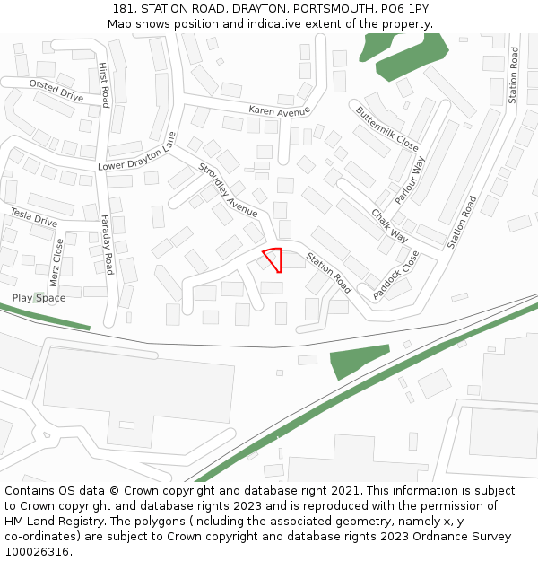 181, STATION ROAD, DRAYTON, PORTSMOUTH, PO6 1PY: Location map and indicative extent of plot