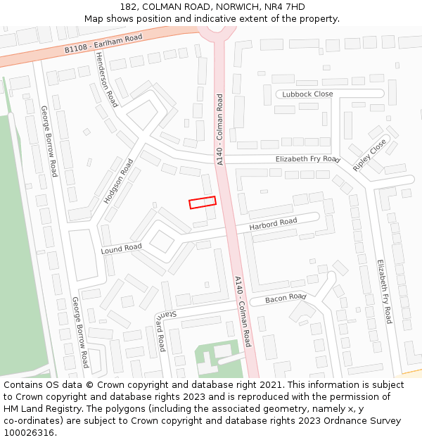 182, COLMAN ROAD, NORWICH, NR4 7HD: Location map and indicative extent of plot