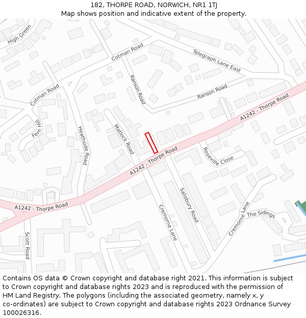 182, THORPE ROAD, NORWICH, NR1 1TJ: Location map and indicative extent of plot