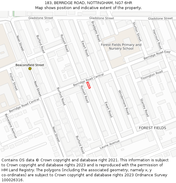 183, BERRIDGE ROAD, NOTTINGHAM, NG7 6HR: Location map and indicative extent of plot
