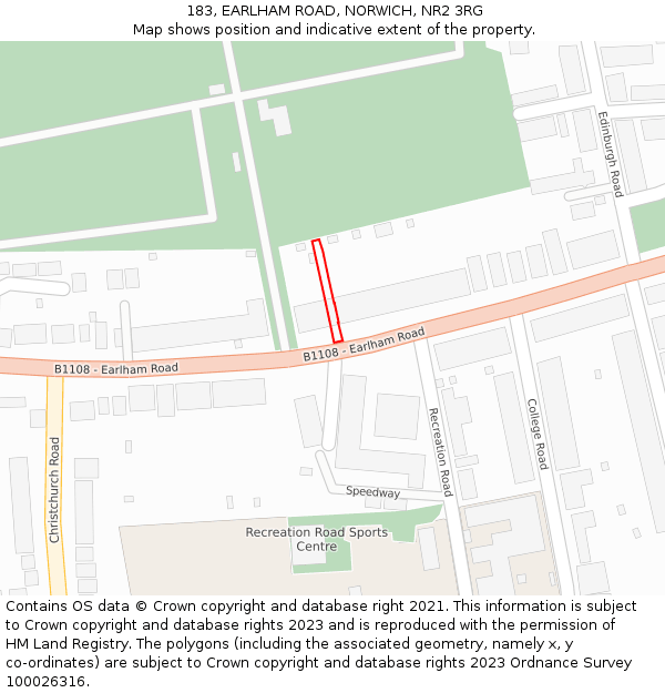 183, EARLHAM ROAD, NORWICH, NR2 3RG: Location map and indicative extent of plot