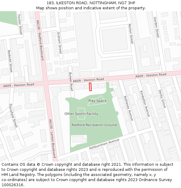 183, ILKESTON ROAD, NOTTINGHAM, NG7 3HF: Location map and indicative extent of plot