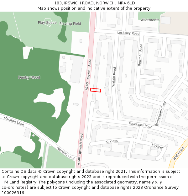 183, IPSWICH ROAD, NORWICH, NR4 6LD: Location map and indicative extent of plot