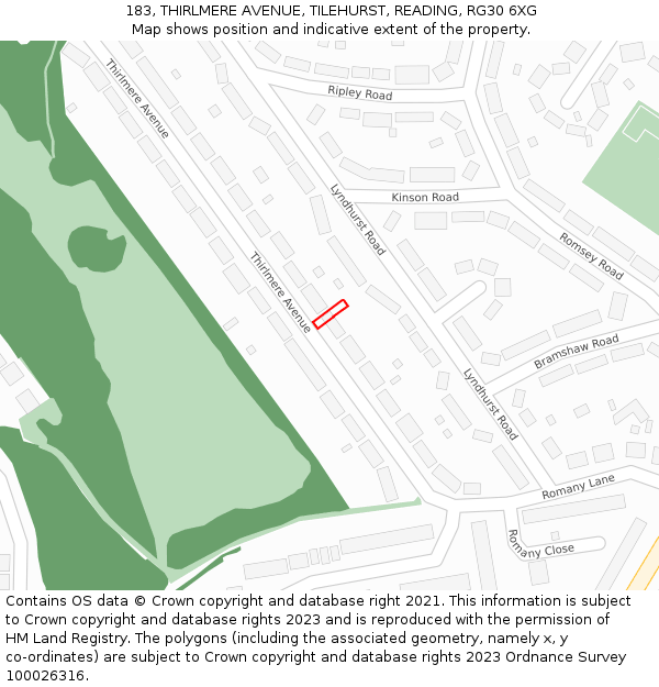 183, THIRLMERE AVENUE, TILEHURST, READING, RG30 6XG: Location map and indicative extent of plot