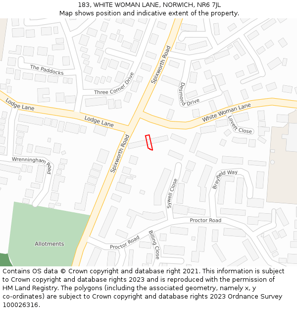 183, WHITE WOMAN LANE, NORWICH, NR6 7JL: Location map and indicative extent of plot