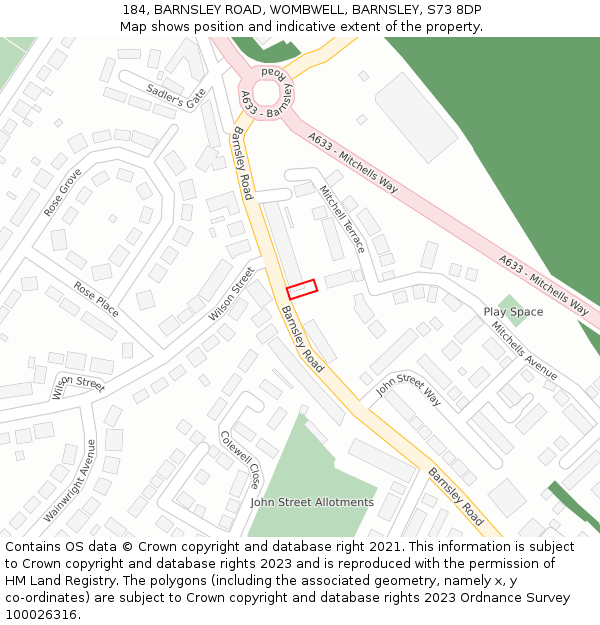 184, BARNSLEY ROAD, WOMBWELL, BARNSLEY, S73 8DP: Location map and indicative extent of plot