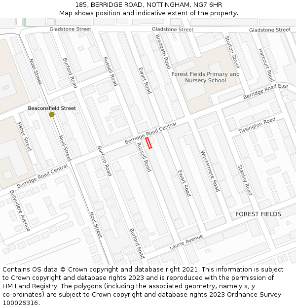 185, BERRIDGE ROAD, NOTTINGHAM, NG7 6HR: Location map and indicative extent of plot