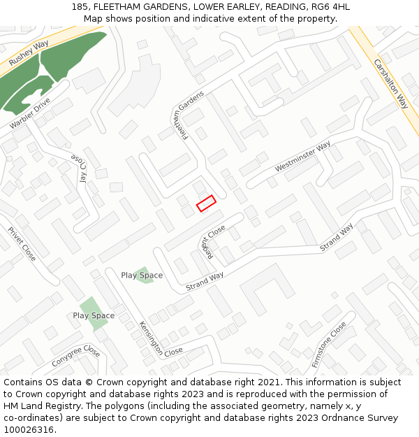 185, FLEETHAM GARDENS, LOWER EARLEY, READING, RG6 4HL: Location map and indicative extent of plot