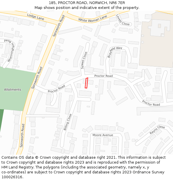 185, PROCTOR ROAD, NORWICH, NR6 7ER: Location map and indicative extent of plot