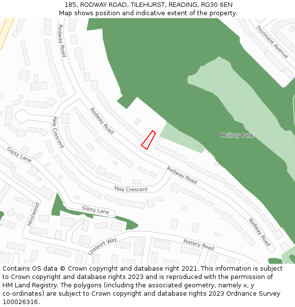 185, RODWAY ROAD, TILEHURST, READING, RG30 6EN: Location map and indicative extent of plot