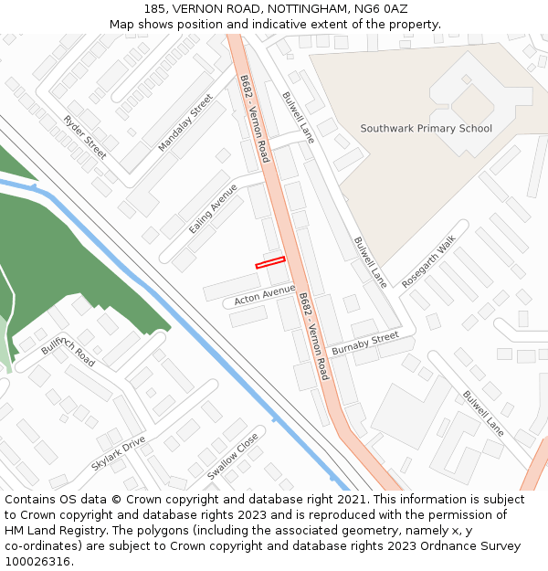 185, VERNON ROAD, NOTTINGHAM, NG6 0AZ: Location map and indicative extent of plot