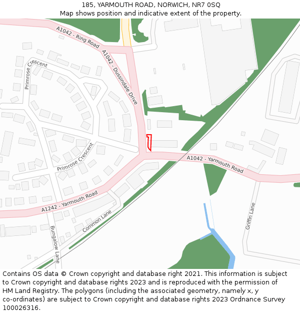 185, YARMOUTH ROAD, NORWICH, NR7 0SQ: Location map and indicative extent of plot