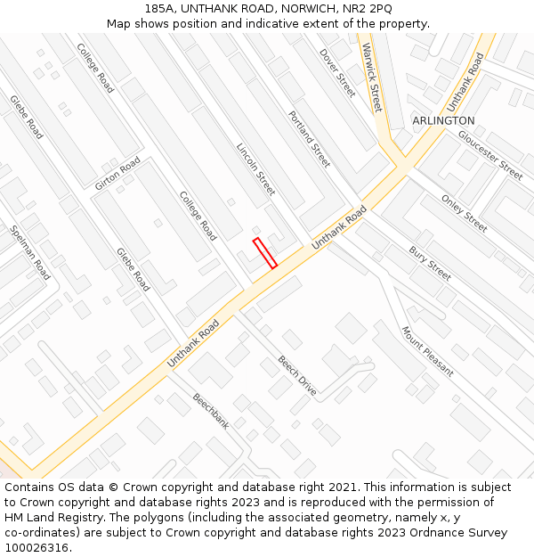 185A, UNTHANK ROAD, NORWICH, NR2 2PQ: Location map and indicative extent of plot