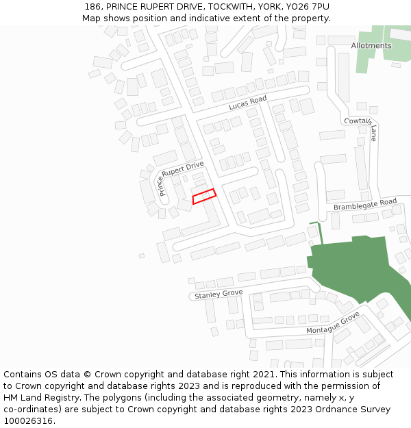 186, PRINCE RUPERT DRIVE, TOCKWITH, YORK, YO26 7PU: Location map and indicative extent of plot