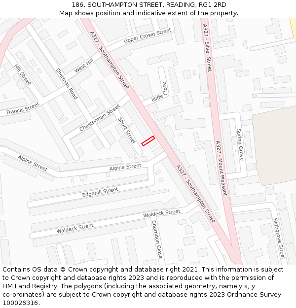 186, SOUTHAMPTON STREET, READING, RG1 2RD: Location map and indicative extent of plot