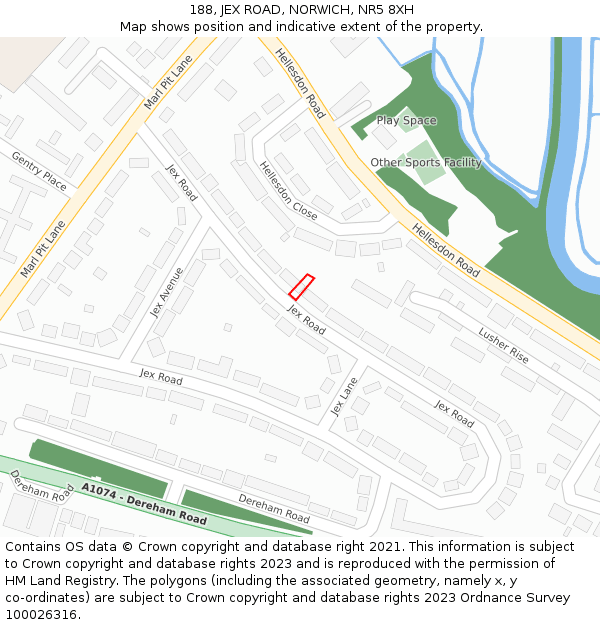 188, JEX ROAD, NORWICH, NR5 8XH: Location map and indicative extent of plot