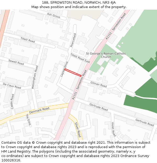 188, SPROWSTON ROAD, NORWICH, NR3 4JA: Location map and indicative extent of plot