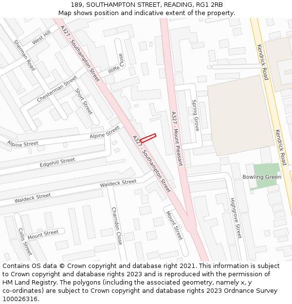 189, SOUTHAMPTON STREET, READING, RG1 2RB: Location map and indicative extent of plot