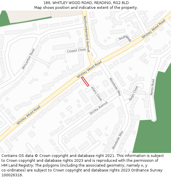 189, WHITLEY WOOD ROAD, READING, RG2 8LD: Location map and indicative extent of plot