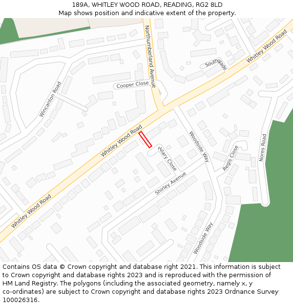 189A, WHITLEY WOOD ROAD, READING, RG2 8LD: Location map and indicative extent of plot