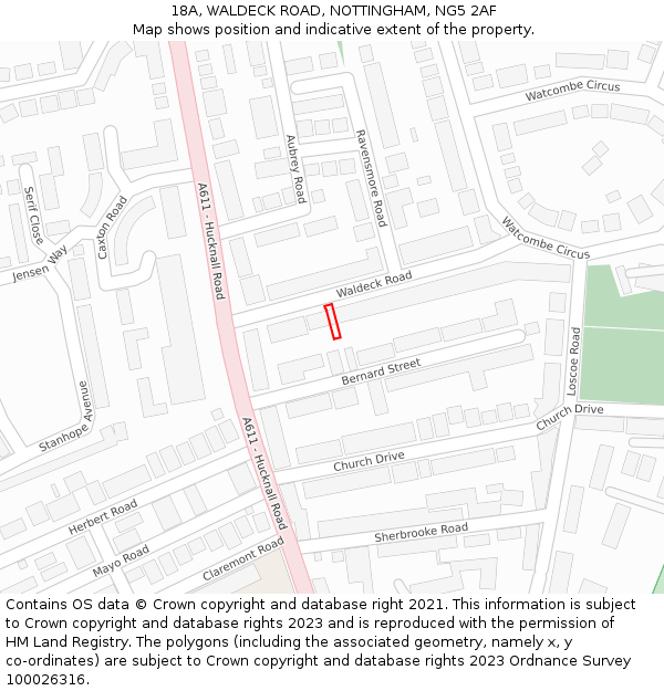 18A, WALDECK ROAD, NOTTINGHAM, NG5 2AF: Location map and indicative extent of plot