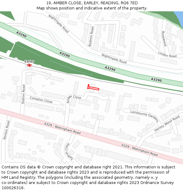 19, AMBER CLOSE, EARLEY, READING, RG6 7ED: Location map and indicative extent of plot