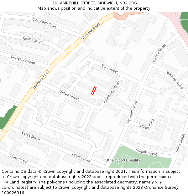 19, AMPTHILL STREET, NORWICH, NR2 2RG: Location map and indicative extent of plot