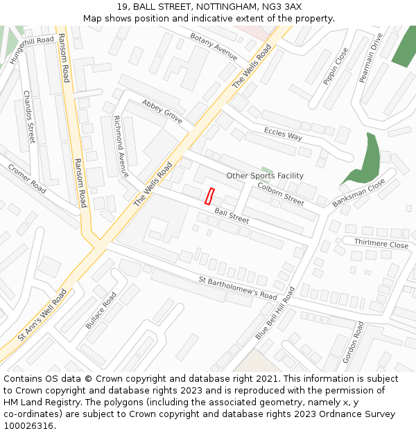 19, BALL STREET, NOTTINGHAM, NG3 3AX: Location map and indicative extent of plot