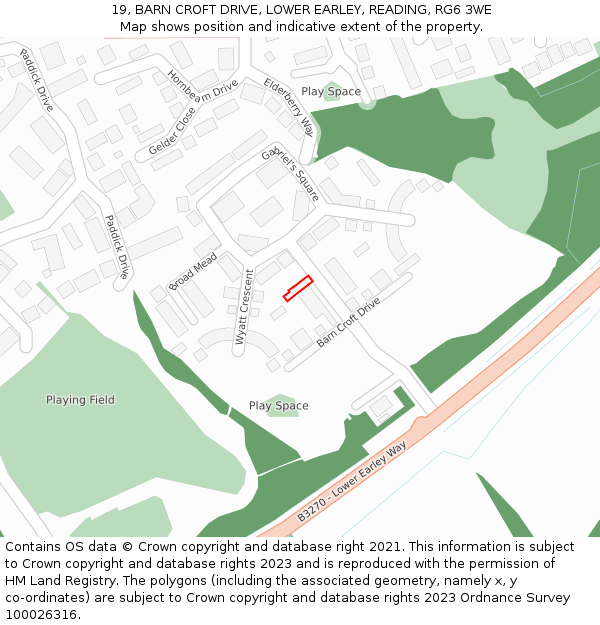 19, BARN CROFT DRIVE, LOWER EARLEY, READING, RG6 3WE: Location map and indicative extent of plot