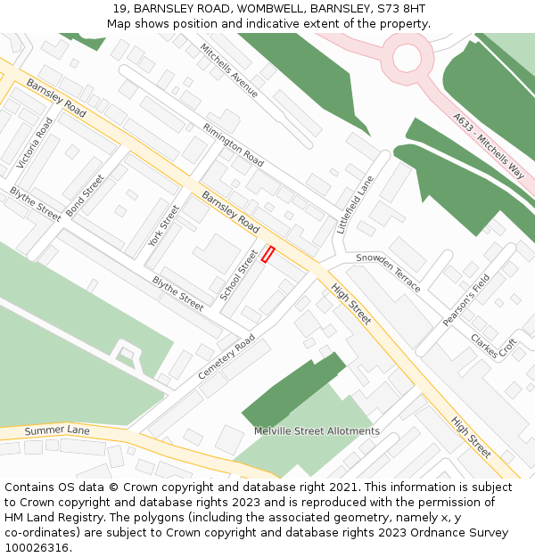 19, BARNSLEY ROAD, WOMBWELL, BARNSLEY, S73 8HT: Location map and indicative extent of plot