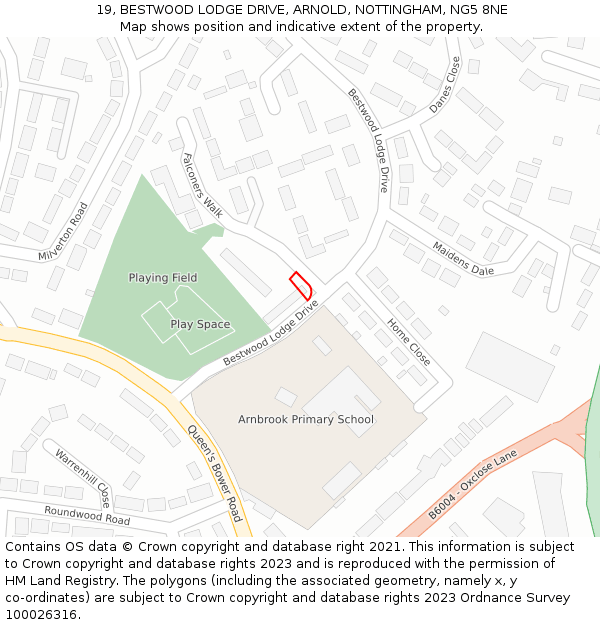 19, BESTWOOD LODGE DRIVE, ARNOLD, NOTTINGHAM, NG5 8NE: Location map and indicative extent of plot