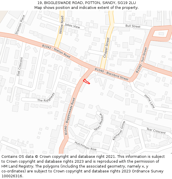 19, BIGGLESWADE ROAD, POTTON, SANDY, SG19 2LU: Location map and indicative extent of plot