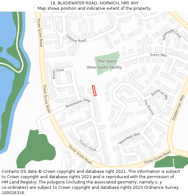 19, BLADEWATER ROAD, NORWICH, NR5 9HY: Location map and indicative extent of plot