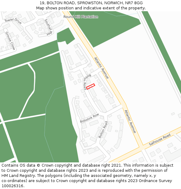 19, BOLTON ROAD, SPROWSTON, NORWICH, NR7 8GG: Location map and indicative extent of plot