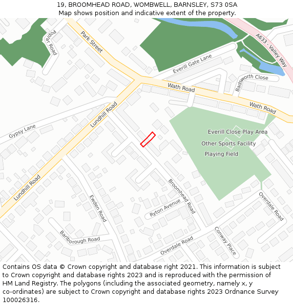 19, BROOMHEAD ROAD, WOMBWELL, BARNSLEY, S73 0SA: Location map and indicative extent of plot