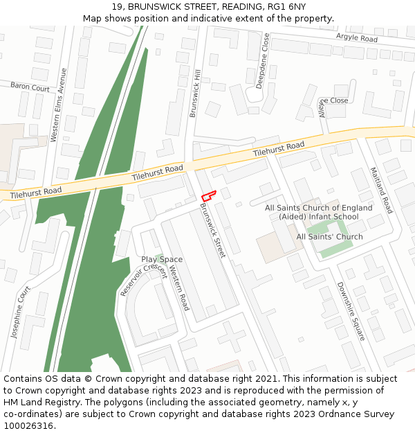 19, BRUNSWICK STREET, READING, RG1 6NY: Location map and indicative extent of plot
