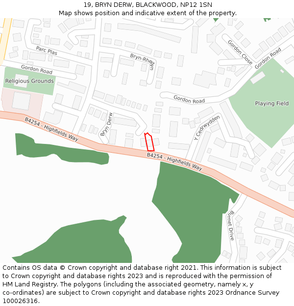 19, BRYN DERW, BLACKWOOD, NP12 1SN: Location map and indicative extent of plot