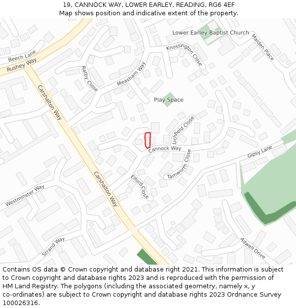 19, CANNOCK WAY, LOWER EARLEY, READING, RG6 4EF: Location map and indicative extent of plot