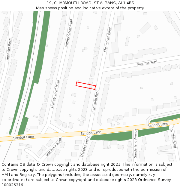 19, CHARMOUTH ROAD, ST ALBANS, AL1 4RS: Location map and indicative extent of plot