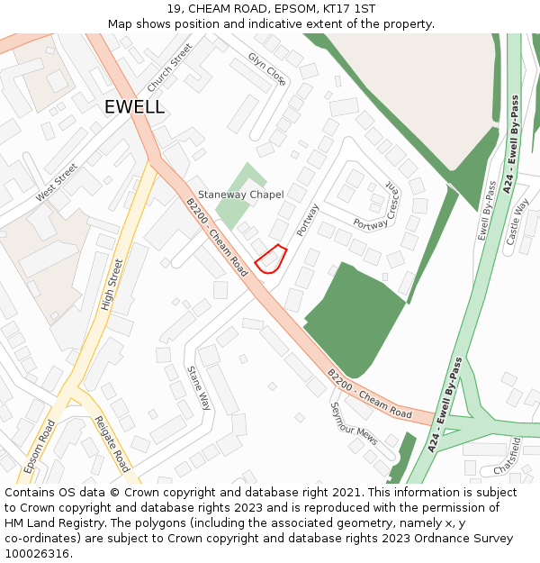 19, CHEAM ROAD, EPSOM, KT17 1ST: Location map and indicative extent of plot