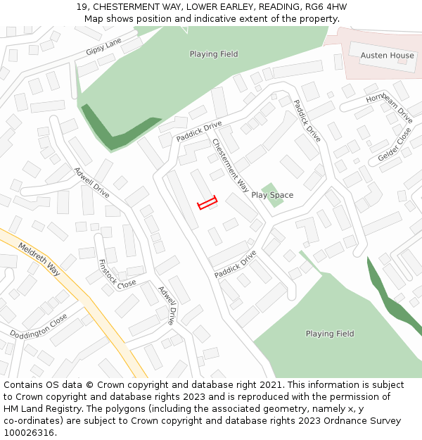 19, CHESTERMENT WAY, LOWER EARLEY, READING, RG6 4HW: Location map and indicative extent of plot