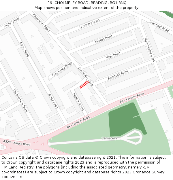 19, CHOLMELEY ROAD, READING, RG1 3NQ: Location map and indicative extent of plot