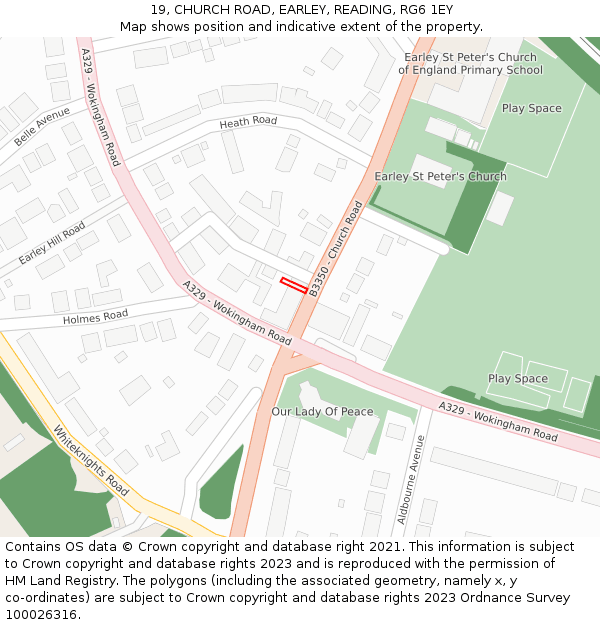 19, CHURCH ROAD, EARLEY, READING, RG6 1EY: Location map and indicative extent of plot