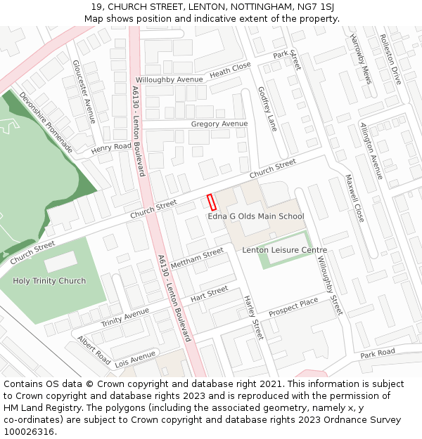 19, CHURCH STREET, LENTON, NOTTINGHAM, NG7 1SJ: Location map and indicative extent of plot